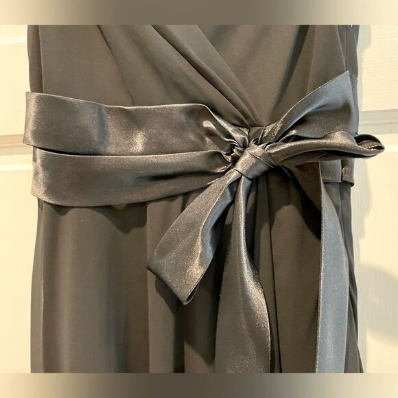 Evan Picone Chiffon Maxi Dress Ribbon Wrapped & Draped Waist Black‎ Size 6 - Picture 3 of 9